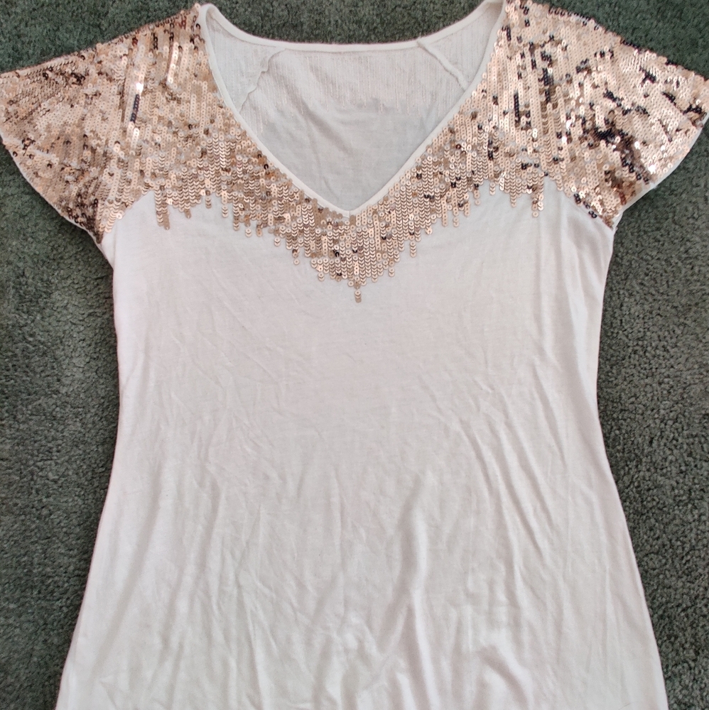 Cute gold sequined, white top